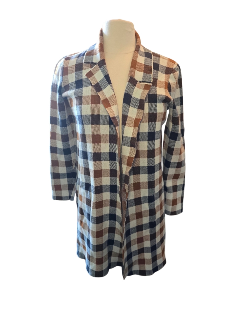 Loft Outlet Cardigan Blazer Jacket Brown Blue Cream Open Front Size LP Petite